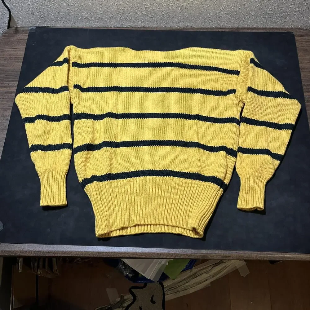 Vintage Polo Ralph Lauren Crest Striped 90s Sweater Wu-Tang Yellow Black Wool
